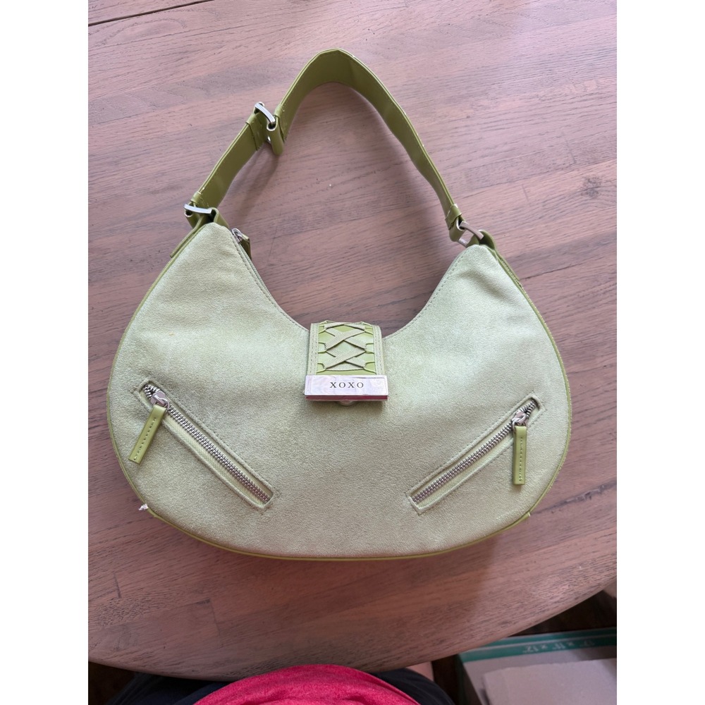XOXO Vintage Y2K Lime Green Suede Hobo Bag Corset Lace Up Shoulder Bag